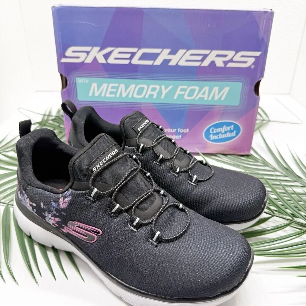 Skechers Summits Slip-On Sneakers Floral Print Washable Size 6 Memory Foam